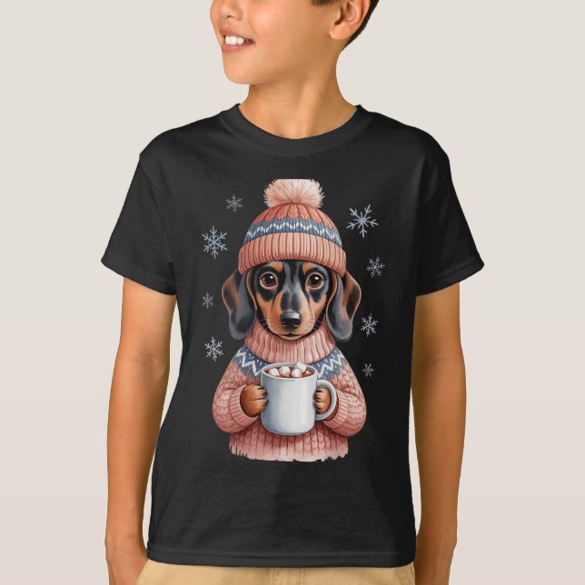 T-shirt Cozy Dachshund Dog With Hot Cocoa Holiday Winter S (Devant)