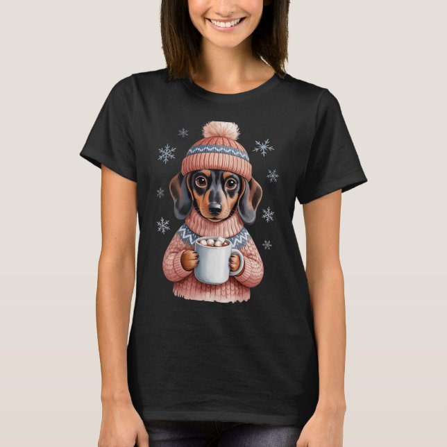 T-shirt Cozy Dachshund Dog With Hot Cocoa Holiday Winter S (Devant)