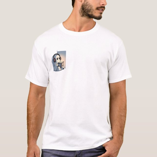 T-shirt Cozy Ghost Reading in a Corner with Headphones (Devant)