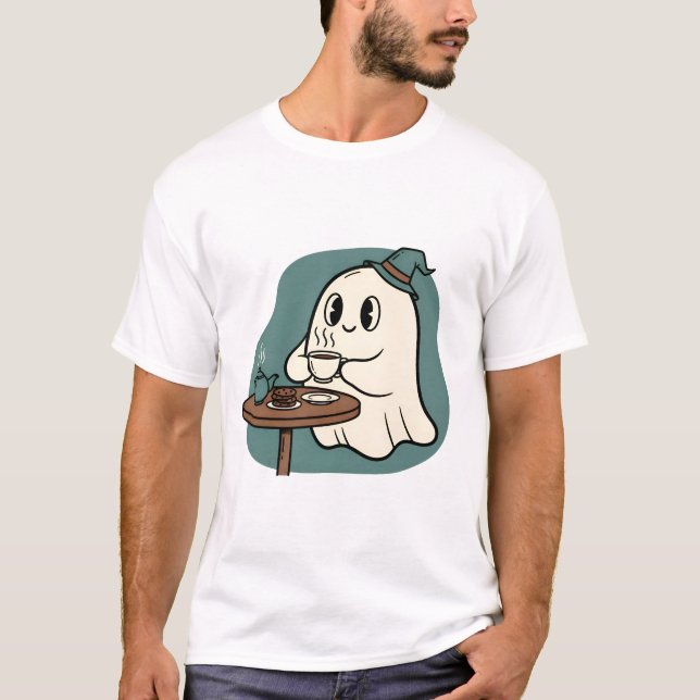 T-shirt Cozy Ghost Tea Time – Cute Spooky Halloween  (Devant)