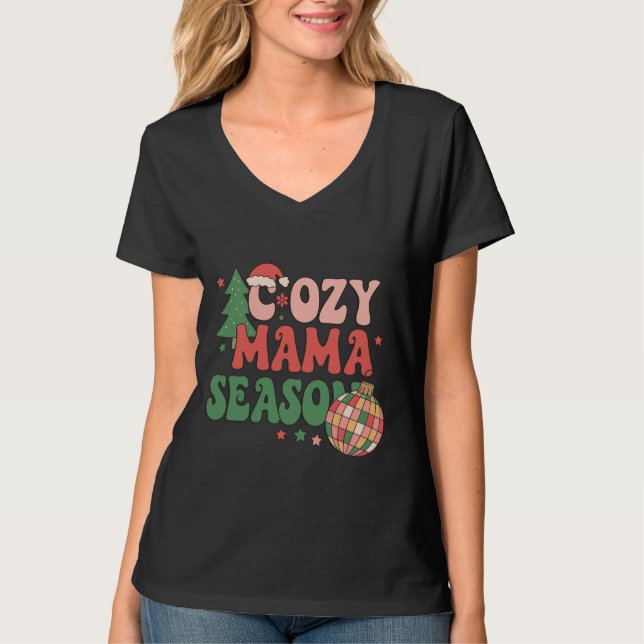 T-shirt Cozy Mama Season Retro Christmas Art (Devant)