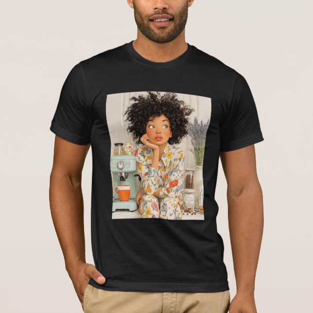 T-shirt Cozy Morning Coffee Girl – Warm AI Illustration  (Devant)