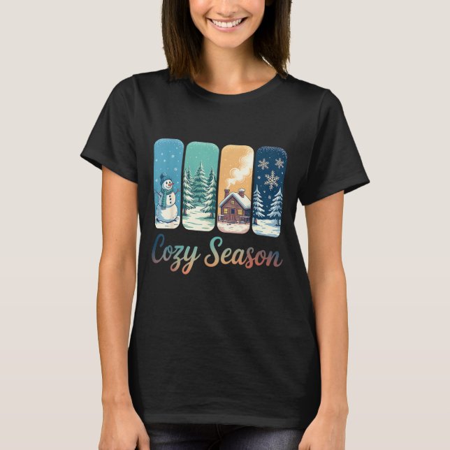 T-shirt Cozy Season Winter Wonderland Cabin Snowman Snowfl (Devant)