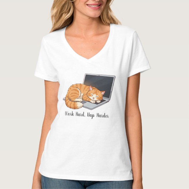 T-shirt Cozy Tabby on Laptop (Devant)