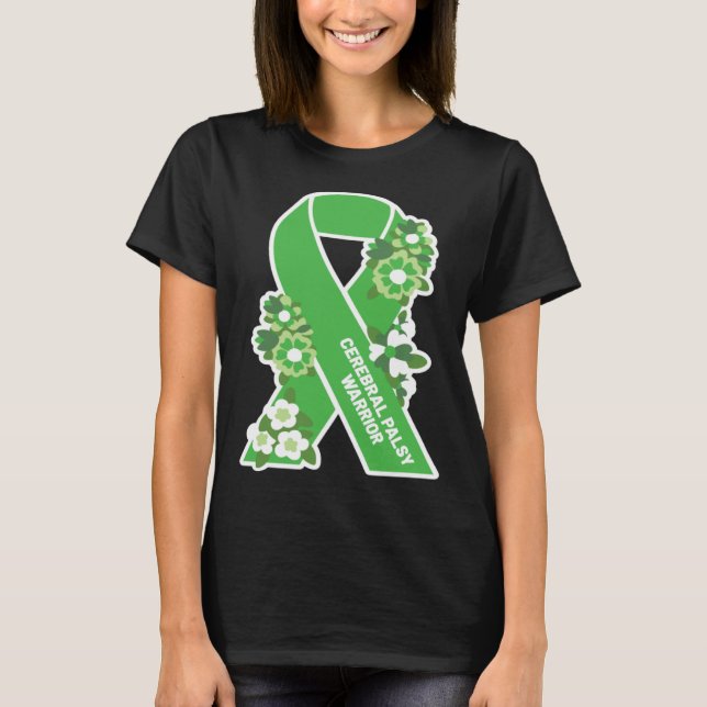 T-shirt CP Green Ribbon and Flowers Women s Cerebral Palsy (Devant)