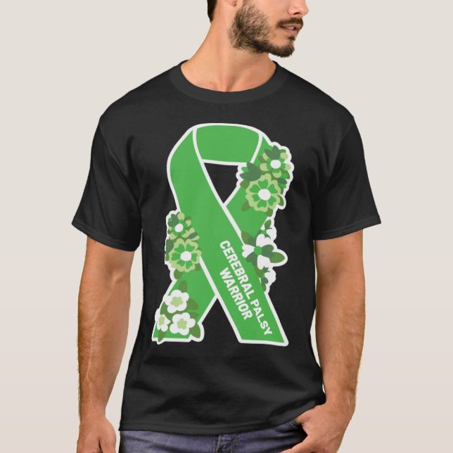 T-shirt CP Green Ribbon and Flowers Women s Cerebral Palsy (Devant)