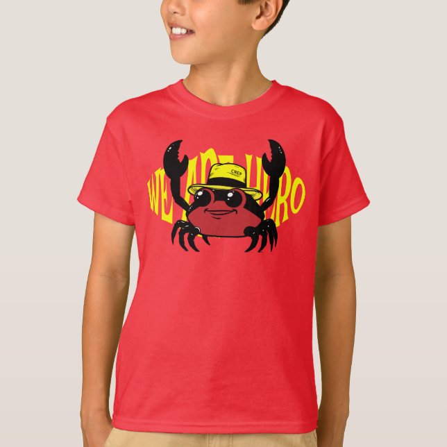 T-shirt crabe avec chapeau et art textuel (Devant)