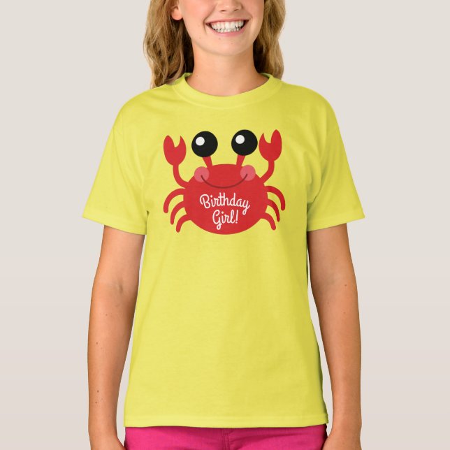 T-shirt Crabe Birthday Girl Cute Cartoon Kids (Devant)