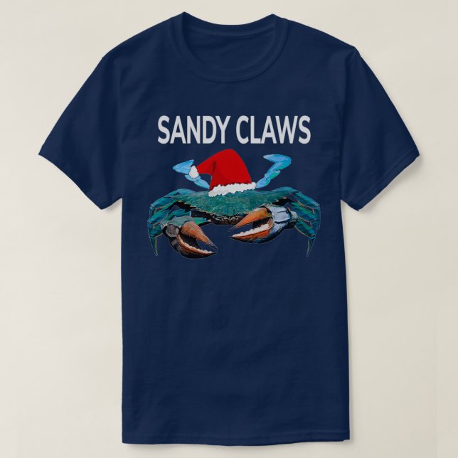 T-shirt Crabe Bleu Drôle Dans Un Chapeau De Noël Sandy Cla (Design devant)