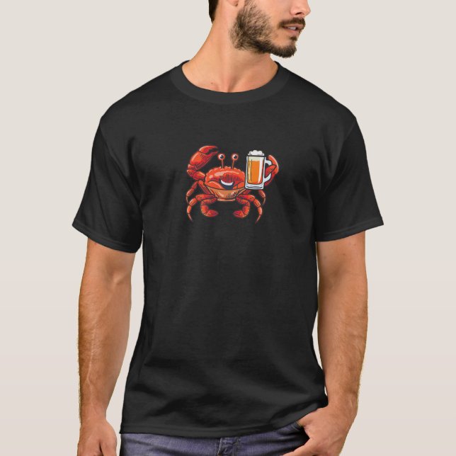 T-shirt Crabe Drôle Avec Bière À La Main (Devant)