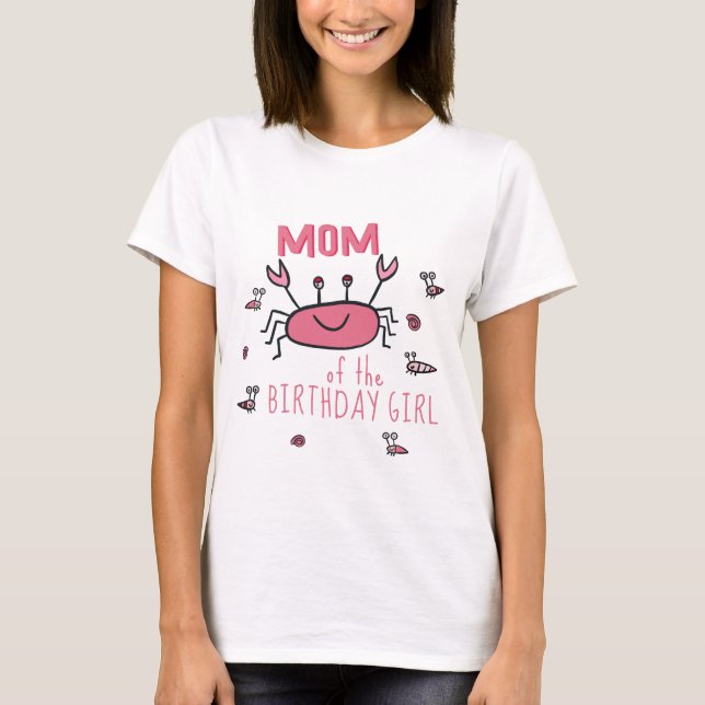 T-shirt Crabe rose mignon Animaux de la mer Maman de fille (Devant)