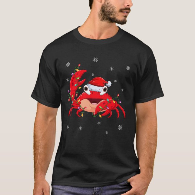 T-shirt Crabe Santa Hat Vilain Éclairage de Noël Classique (Devant)