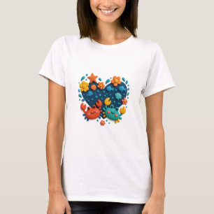 T-shirt Crabes dans un monde sous-marin en forme de coeur