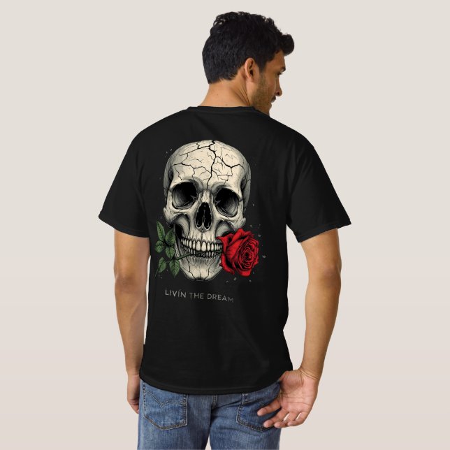 T-shirt Cracked Skull Rose Tee – Livin The Dream (Dos entier)