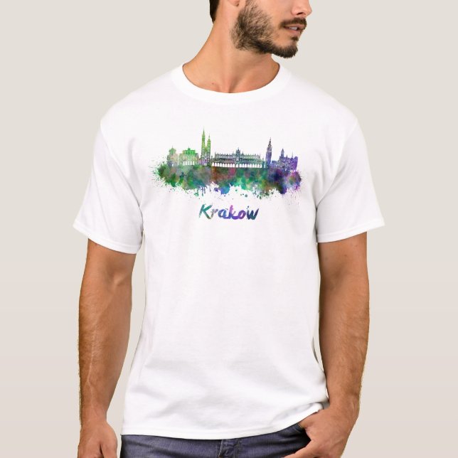 T-shirt Cracovie skyline in watercolor (Devant)