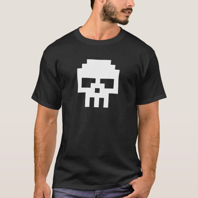 T-shirt Crâne à 8 bits blanc en pixels (Devant)