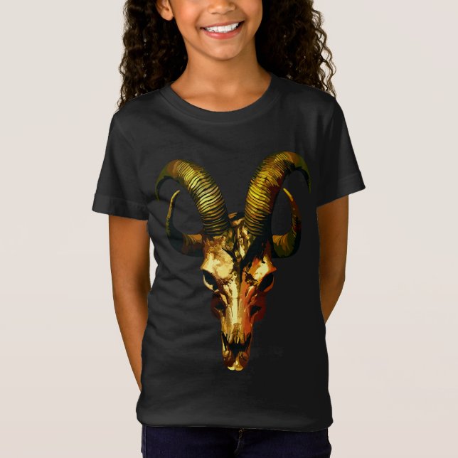 T-Shirt Crâne à cornes dorées - Art sombre (Devant)