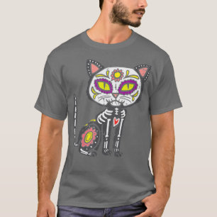 T-shirt Crâne à sucre Chat Dia De Muertos Jour de la mort