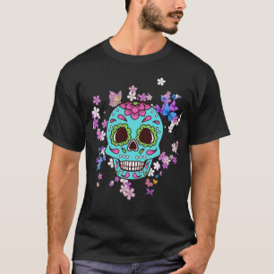 T-shirt Crâne à sucre coloré avec fleurs et papillons
