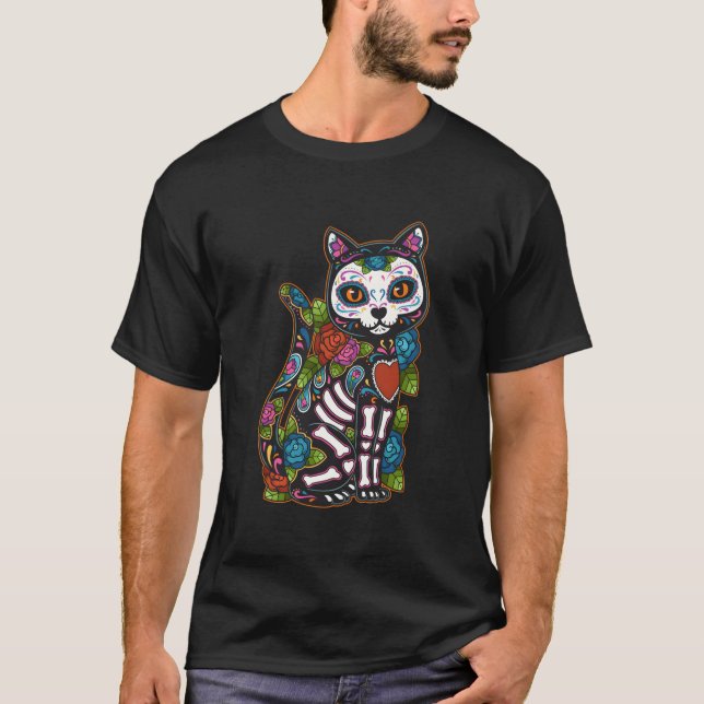 T-shirt Crâne à sucre de chat Mexique Calavera Dia De Los  (Devant)
