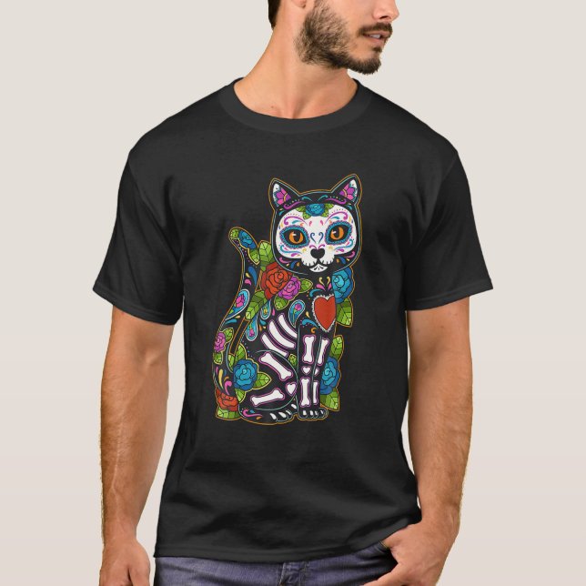 T-shirt Crâne à sucre de chat Mexique Calavera Dia De Los  (Devant)