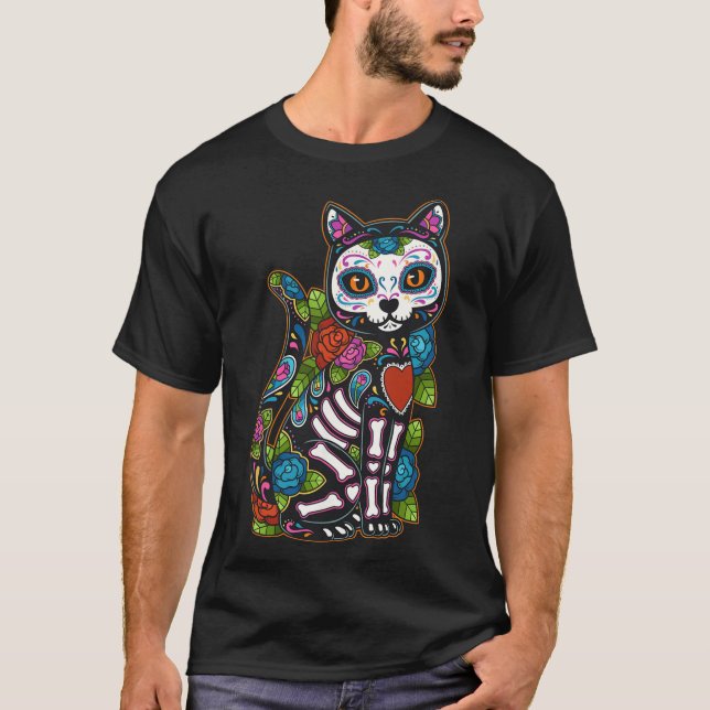 T-shirt Crâne à sucre de chat Mexique Calavera Dia De Los  (Devant)