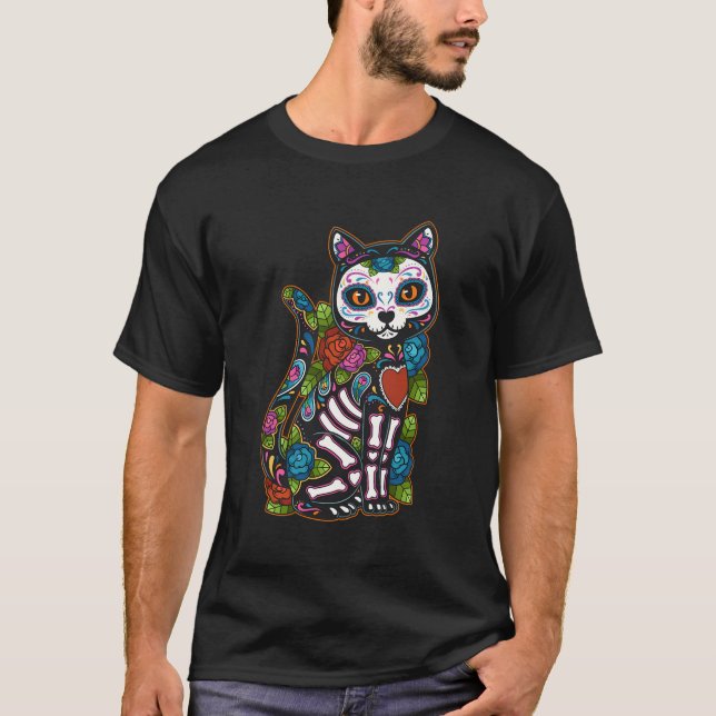T-shirt Crâne à sucre de chat Mexique Calavera Dia De Los  (Devant)
