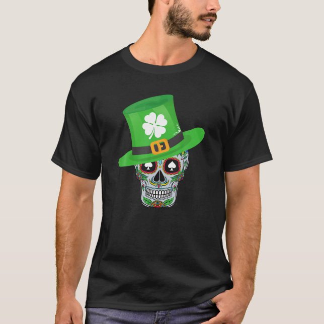 T-shirt Crâne à sucre Saint Patricks Shamrock Casquette Gr (Devant)