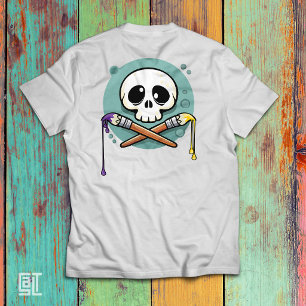 T-shirt Crâne artistique avec pinceaux croisés