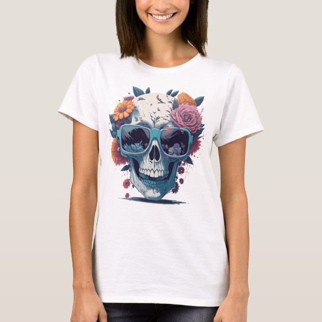 T-shirt Crâne aux fleurs pastel (Devant)