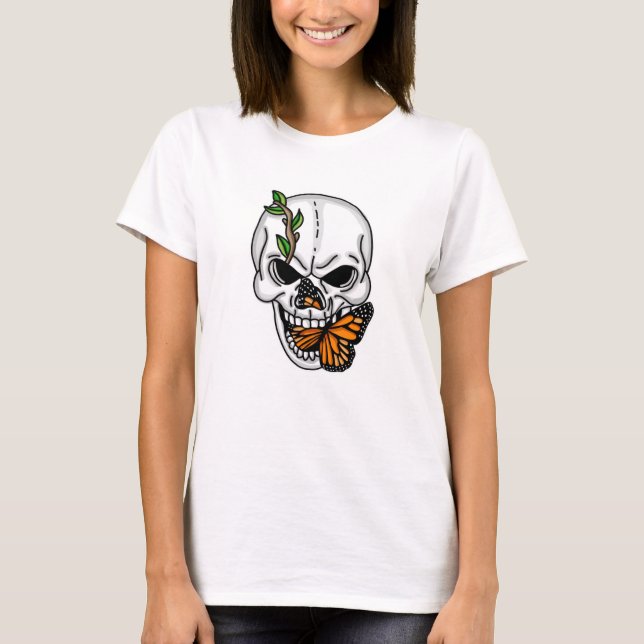 T-shirt Crâne avec Art numérique papillon (Devant)