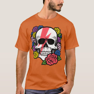 T-shirt Crâne avec boulon rouge et fleurs