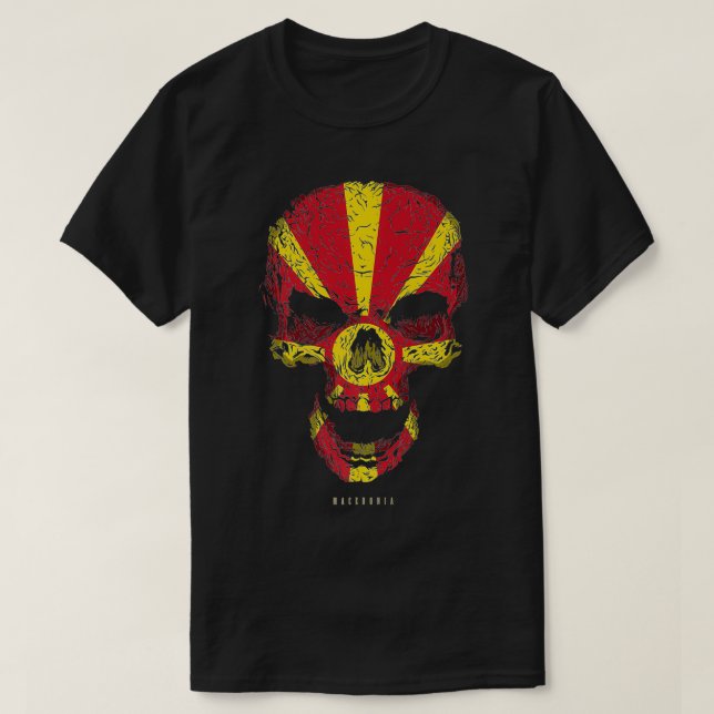 T-shirt Crâne avec drapeau de Macédoine Squelette racine m (Design devant)