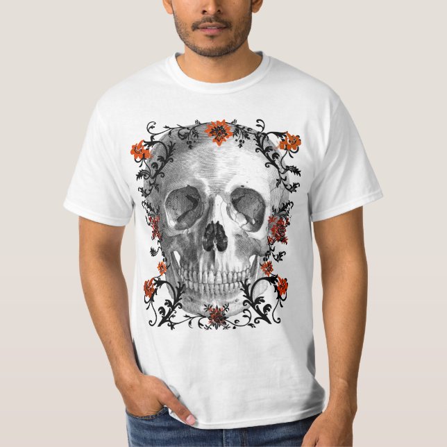 T-SHIRT CRÂNE AVEC LES FLEURS ET LA COPIE DE VIGNES (Devant)