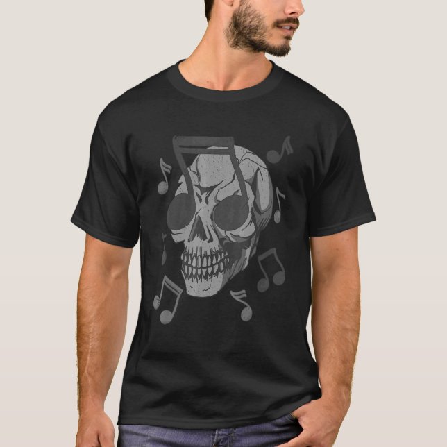 T-shirt Crâne avec lunettes de soleil en forme de note (Devant)