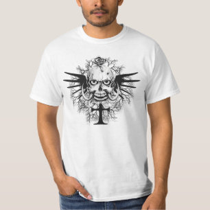 T-shirt Crâne Avec Rose, Cornes, Croix, Ailes Illustration