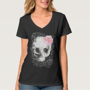 T-shirt Crâne Avec Rose Rose Et Maille Métal
