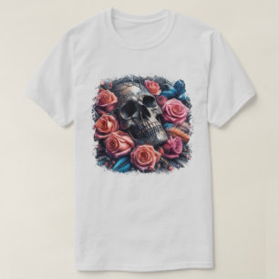 T-shirt Crâne avec Roses et Bluebird