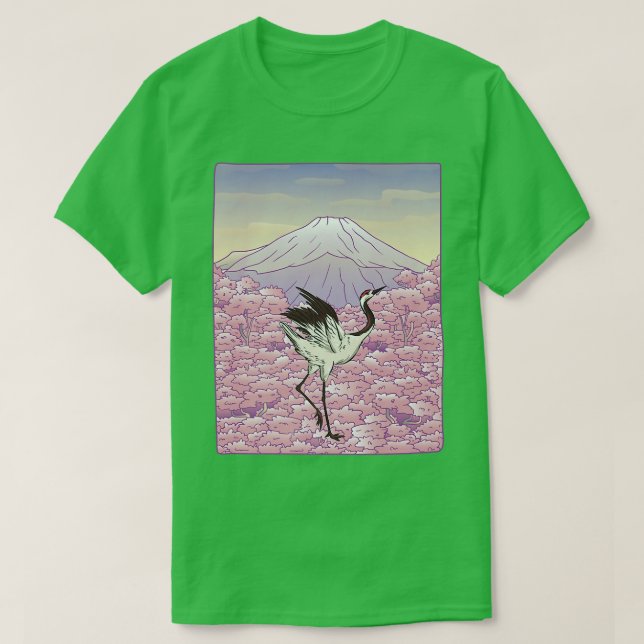 T-shirt Crane Bird Japonais Sakura Tree Cherry Blossom Flo (Design devant)