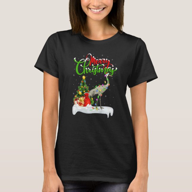 T-shirt Crane Bird  Xmas Decorations Santa Crane Christmas (Devant)