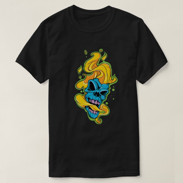 T-shirt Crâne bleu flamme (Design devant)