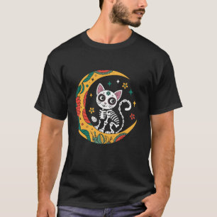 T-shirt Crâne Chat Et Lune Dia De Los Muertos Jour Du D