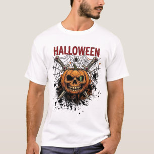 T-shirt Crâne Citrouille Épées Croisées Toile d'Araignée H