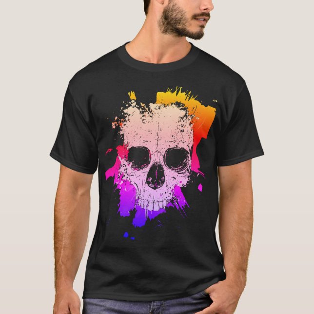 T-shirt Crâne Coloré avec Taches (Devant)