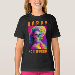 T-SHIRT CRÂNE COLORÉ PERSONNALISÉ BON HALLOWEEN MODERNE