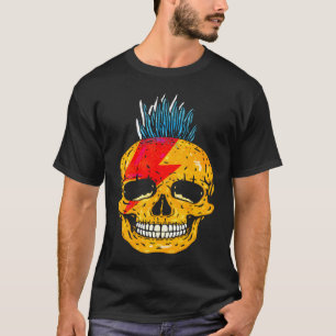 T-shirt Crâne coloré punk rock cool avec squelette mohawk