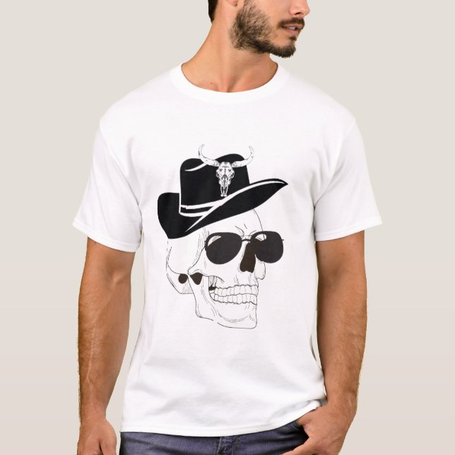 T-shirt Crâne cowboy avec lunettes de soleil et Casquette  (Devant)