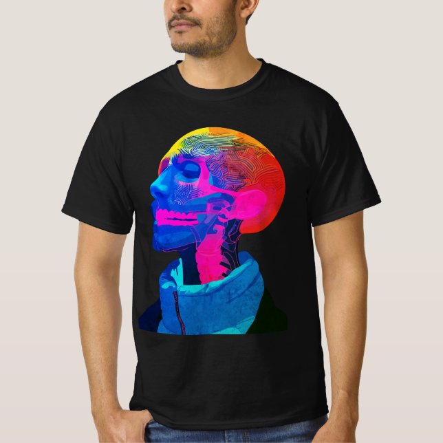 T-shirt Crâne Cyber – Art d'anatomie futuriste (Devant)