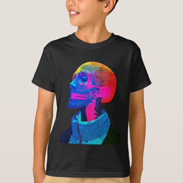 T-shirt Crâne Cyber – Art d'anatomie futuriste (Devant)