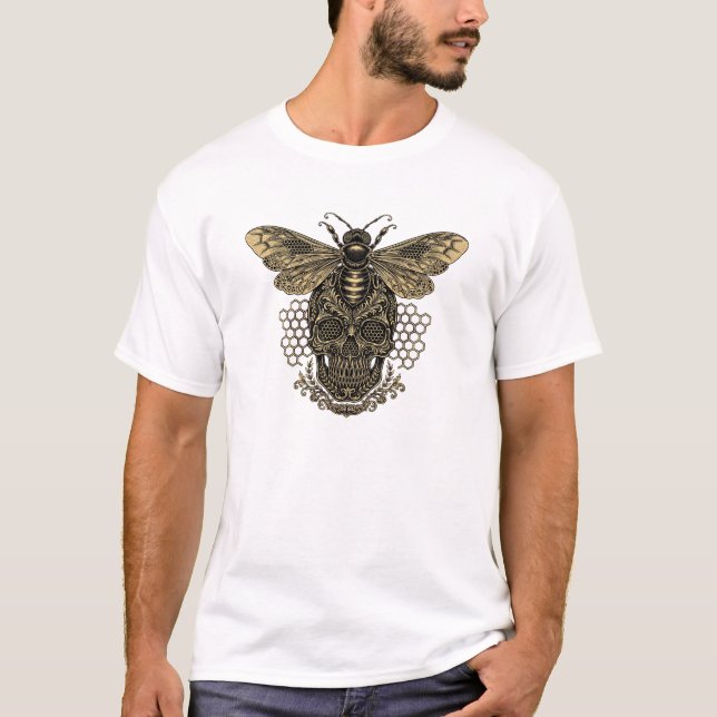 T-shirt Crâne d'abeille gothique - Abeille dorée ornée (Devant)